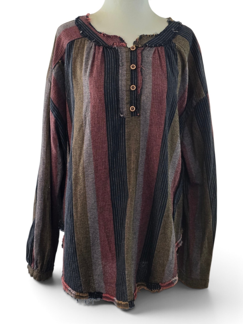 Striped Button Henley Top in Multicolor